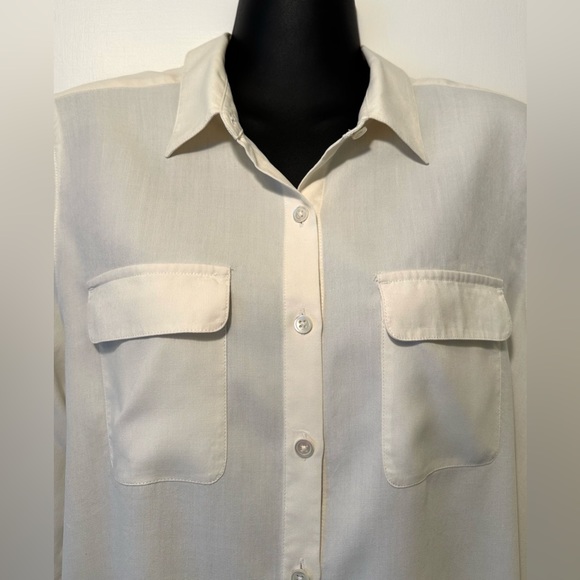J Jill 100% Silk Long Sleeve Ivory Button Down Shirt - Picture 6 of 15
